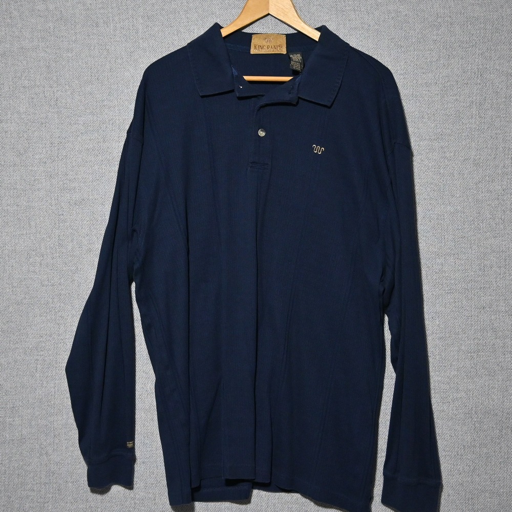 King Ranch Polo Shirt Mens Long Sleeve Ribbed XL Navy Blue